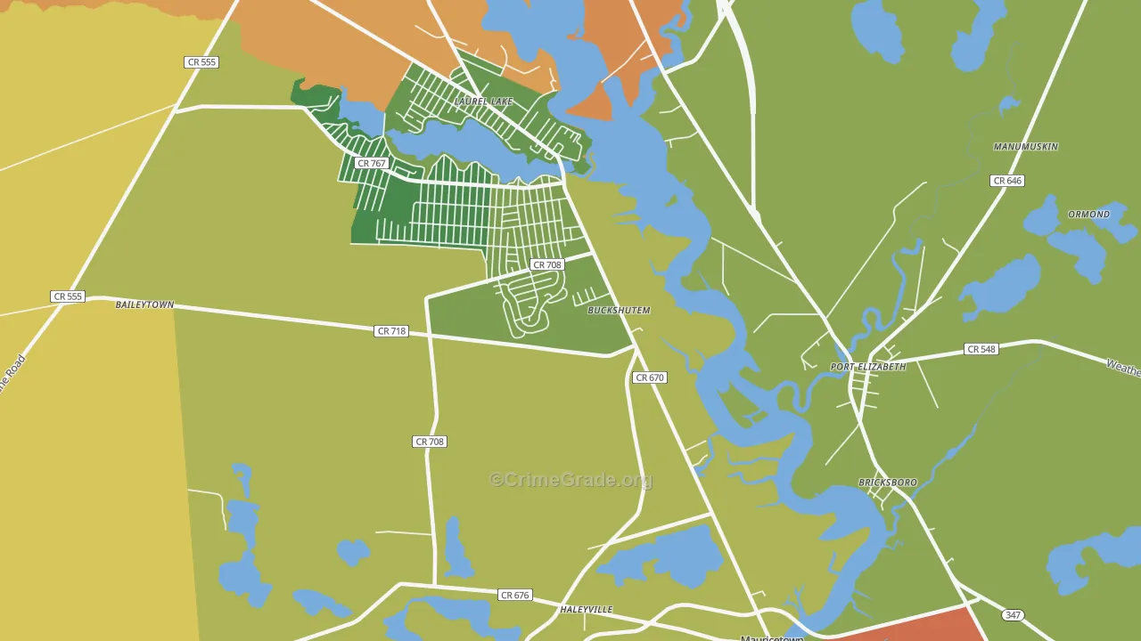 Buckshutem, NJ Map of Theft Rates