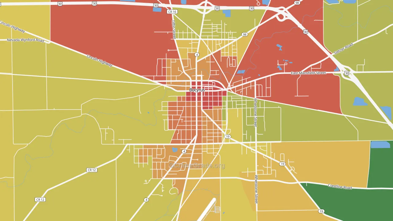Bucyrus Commercial Historical District, Bucyrus, OH Map of Theft Rates