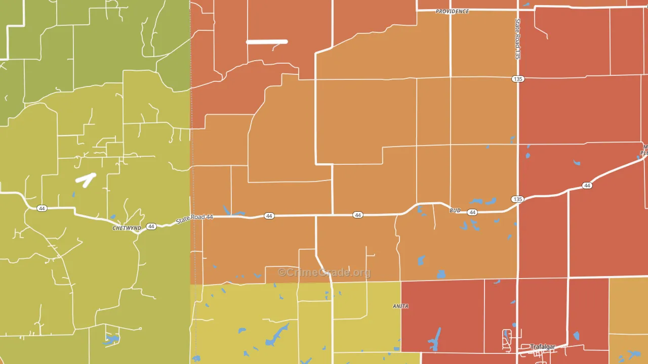 Bud, IN Map of Theft Rates
