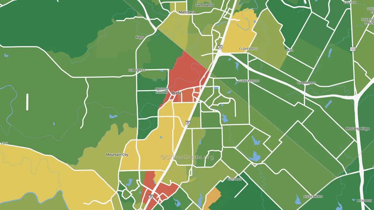Buda, TX Map of Theft Rates