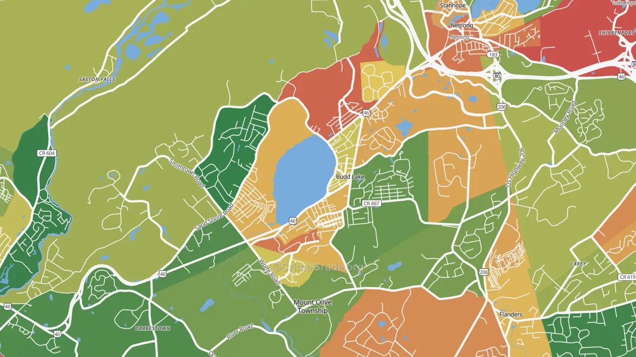 Budd Lake, NJ Map of Theft Rates