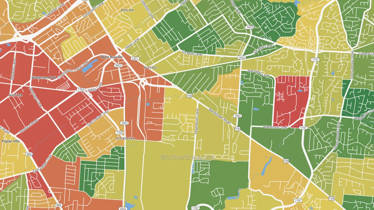 Buechel, Louisville, KY Map of Theft Rates