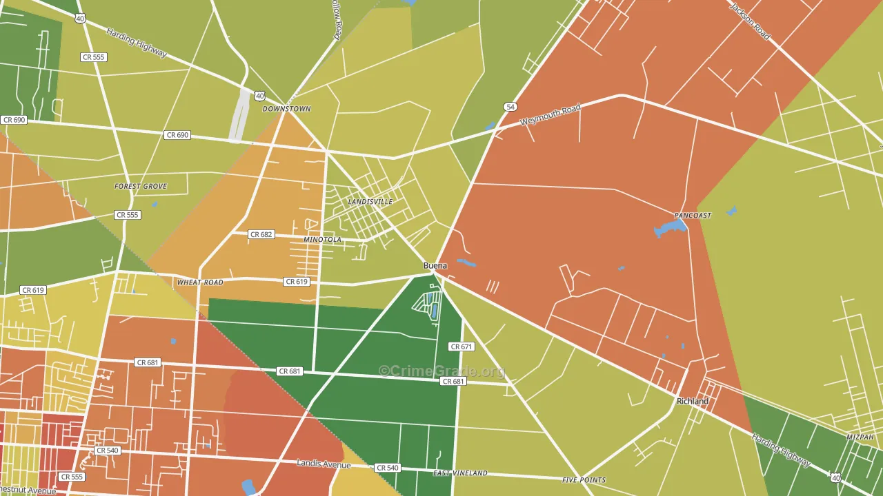 Buena, NJ Map of Theft Rates