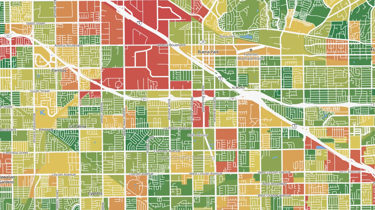 Buena Park, CA Map of Theft Rates