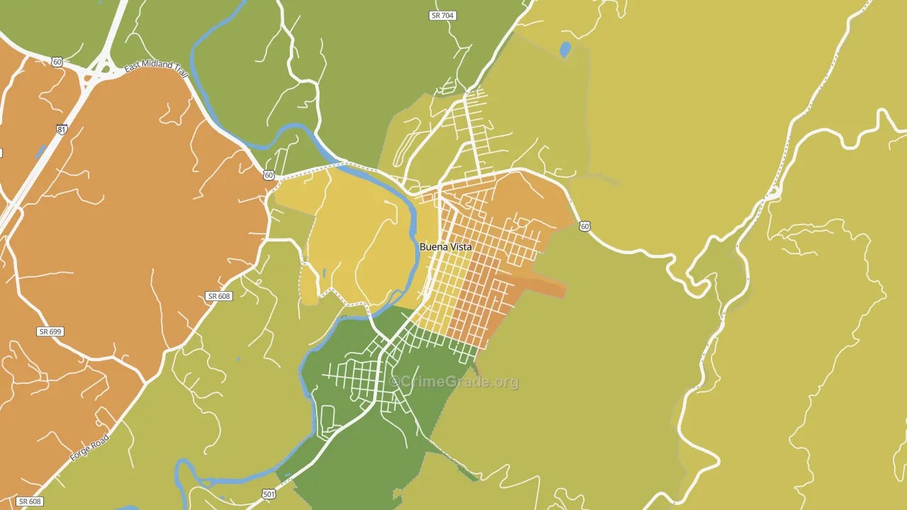 Buena Vista City, VA Map of Theft Rates