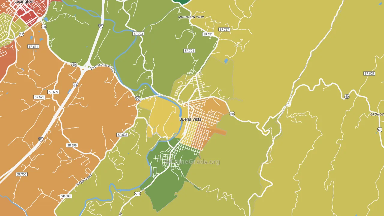 Buena Vista, VA Map of Theft Rates