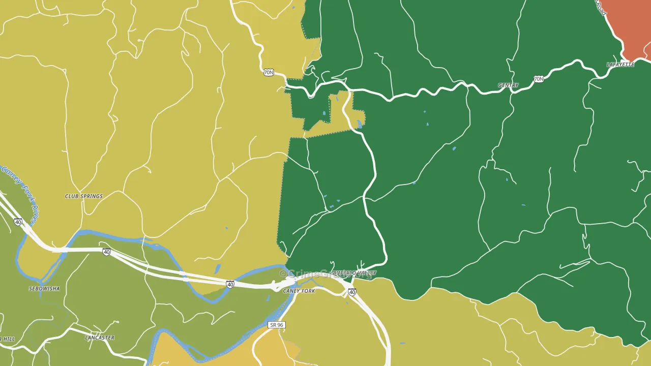 Buffalo Valley, TN Map of Theft Rates