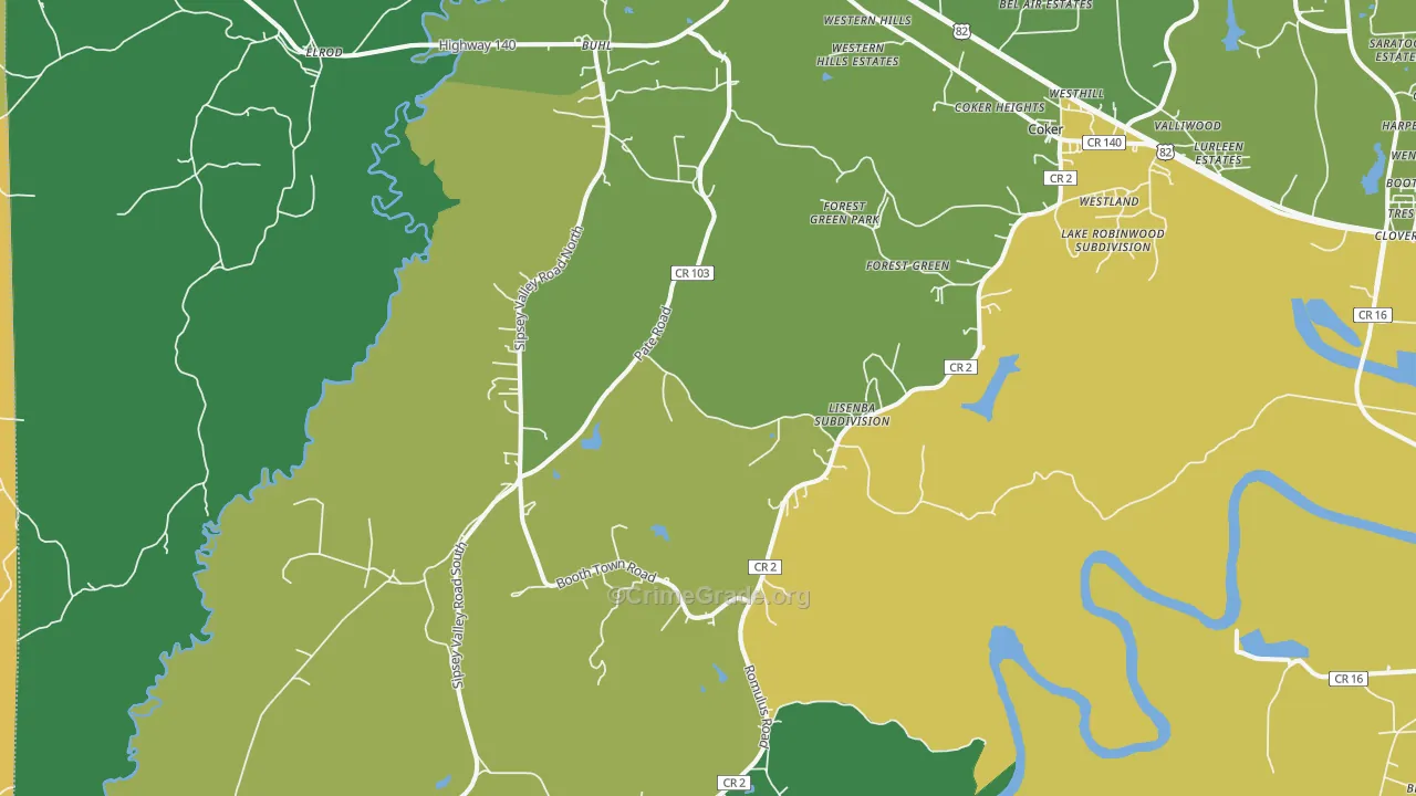 Buhl, AL Map of Theft Rates