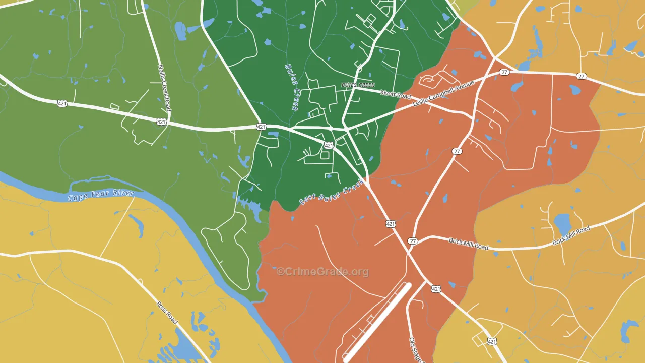 Buies Creek, NC Map of Theft Rates