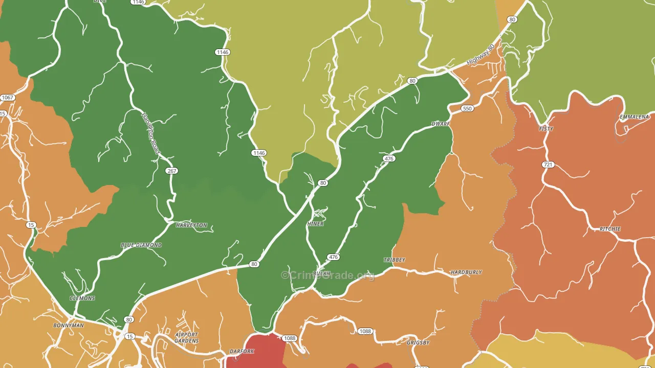 Bulan, KY Map of Theft Rates