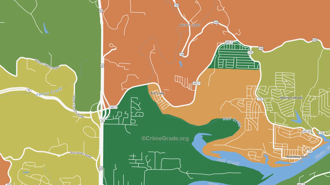 Bull Creek, MO Map of Theft Rates