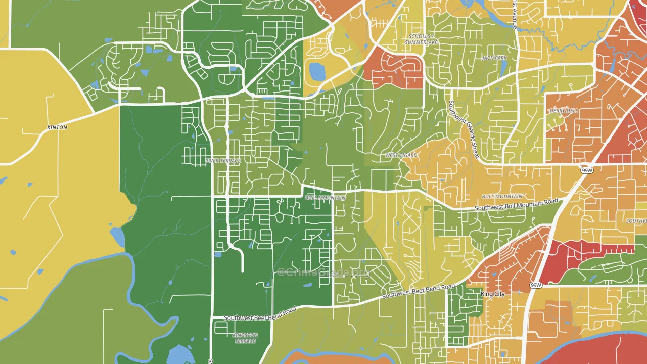 Bull Mountain, OR Map of Theft Rates