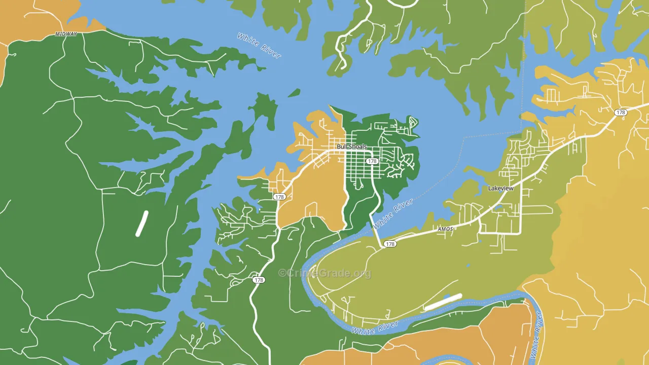Bull Shoals, AR Map of Theft Rates