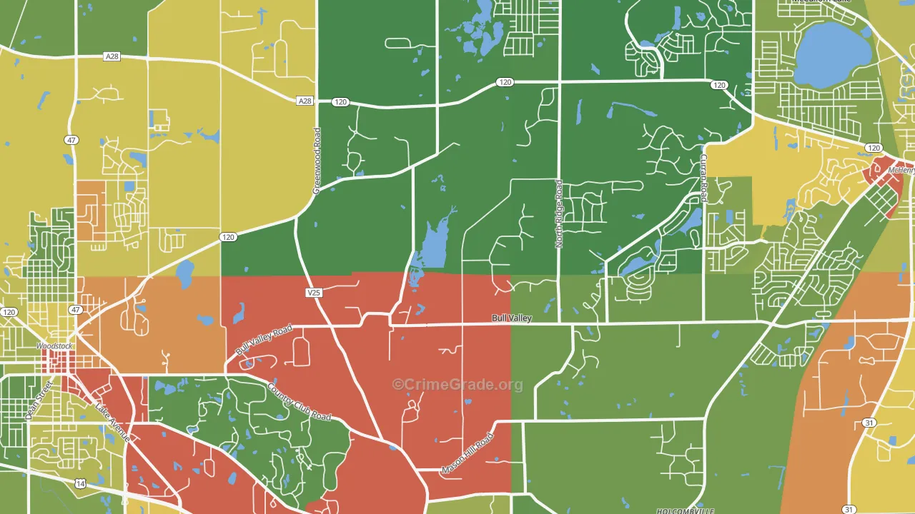 Bull Valley, IL Map of Theft Rates