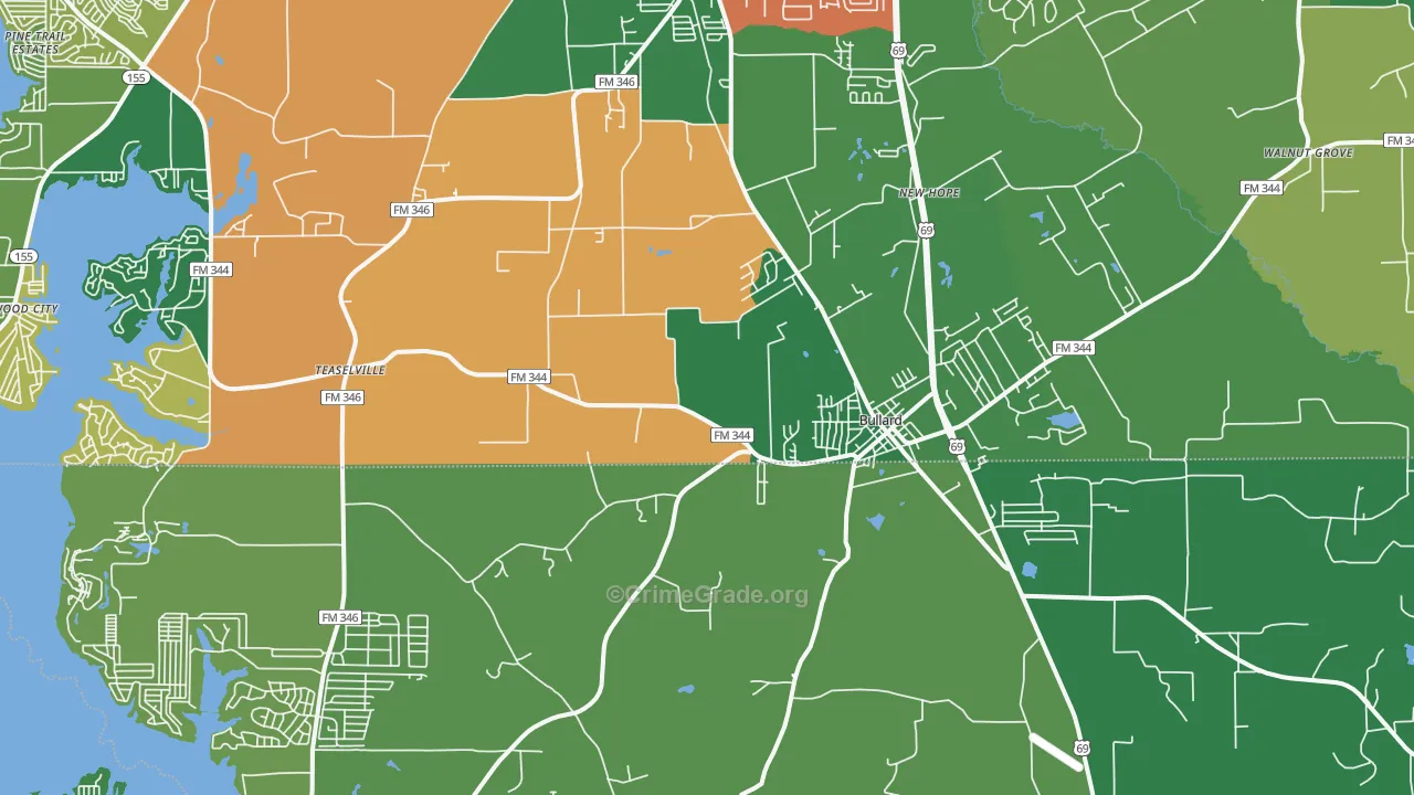 Bullard, TX Map of Theft Rates