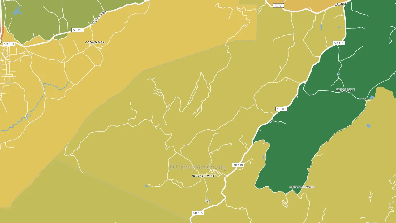 Bullet Creek, TN Map of Theft Rates