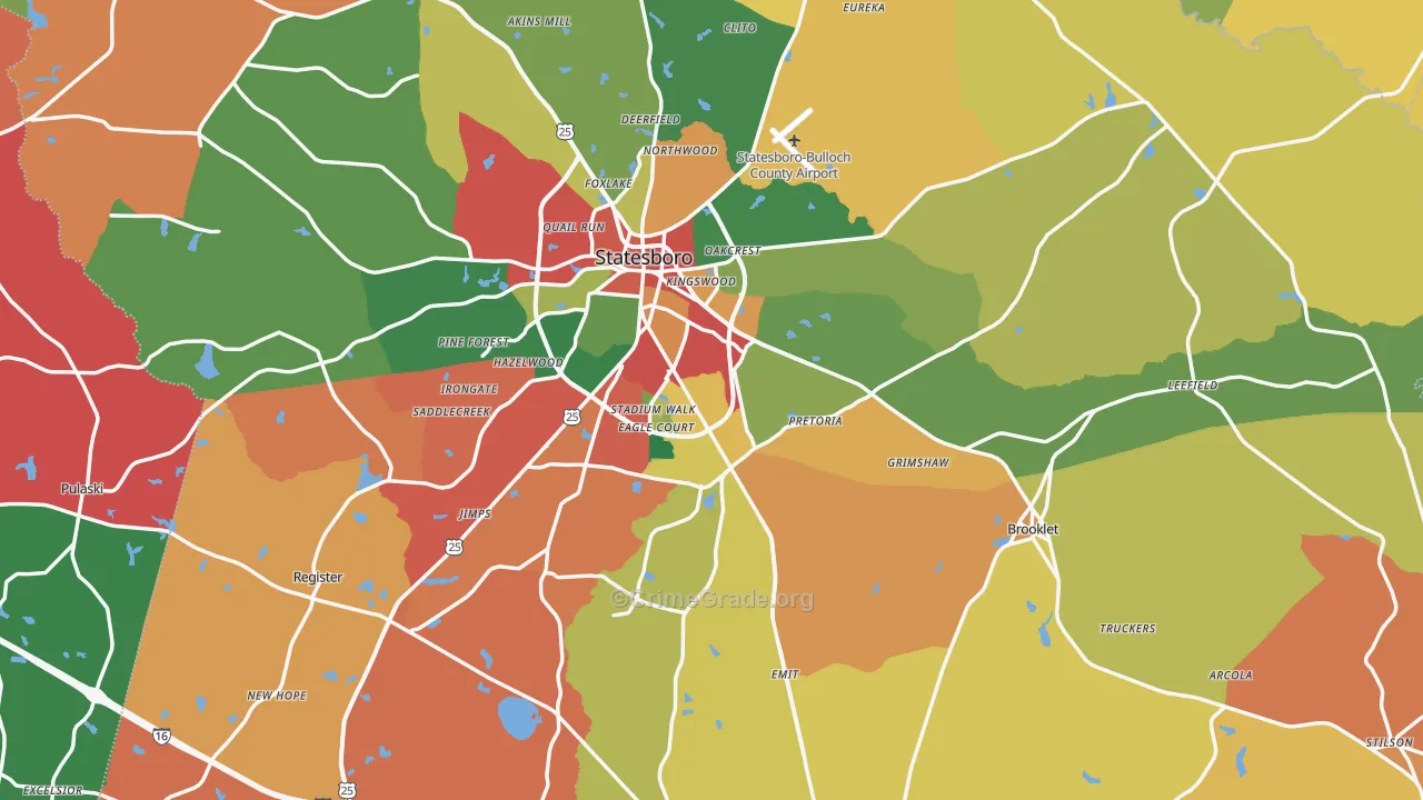 Bulloch County, GA Map of Theft Rates