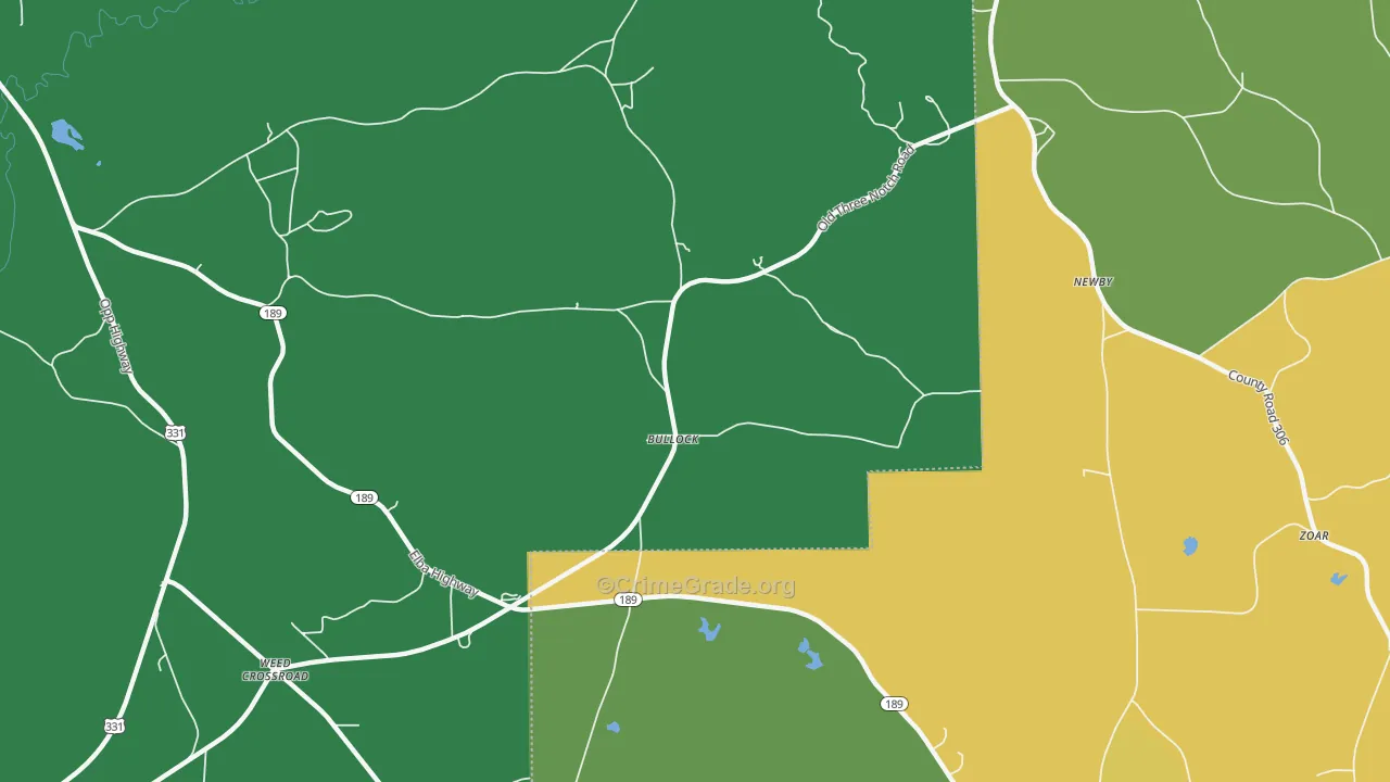 Bullock, AL Map of Theft Rates