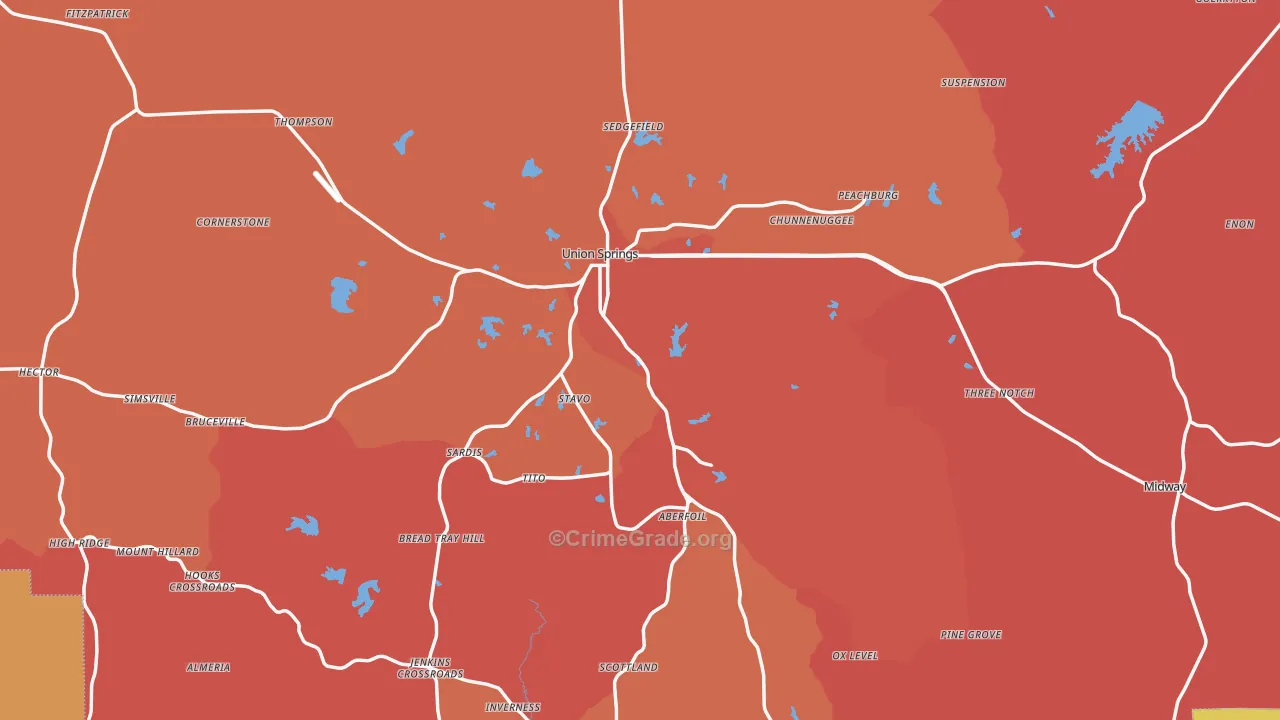 Bullock County, AL Map of Theft Rates