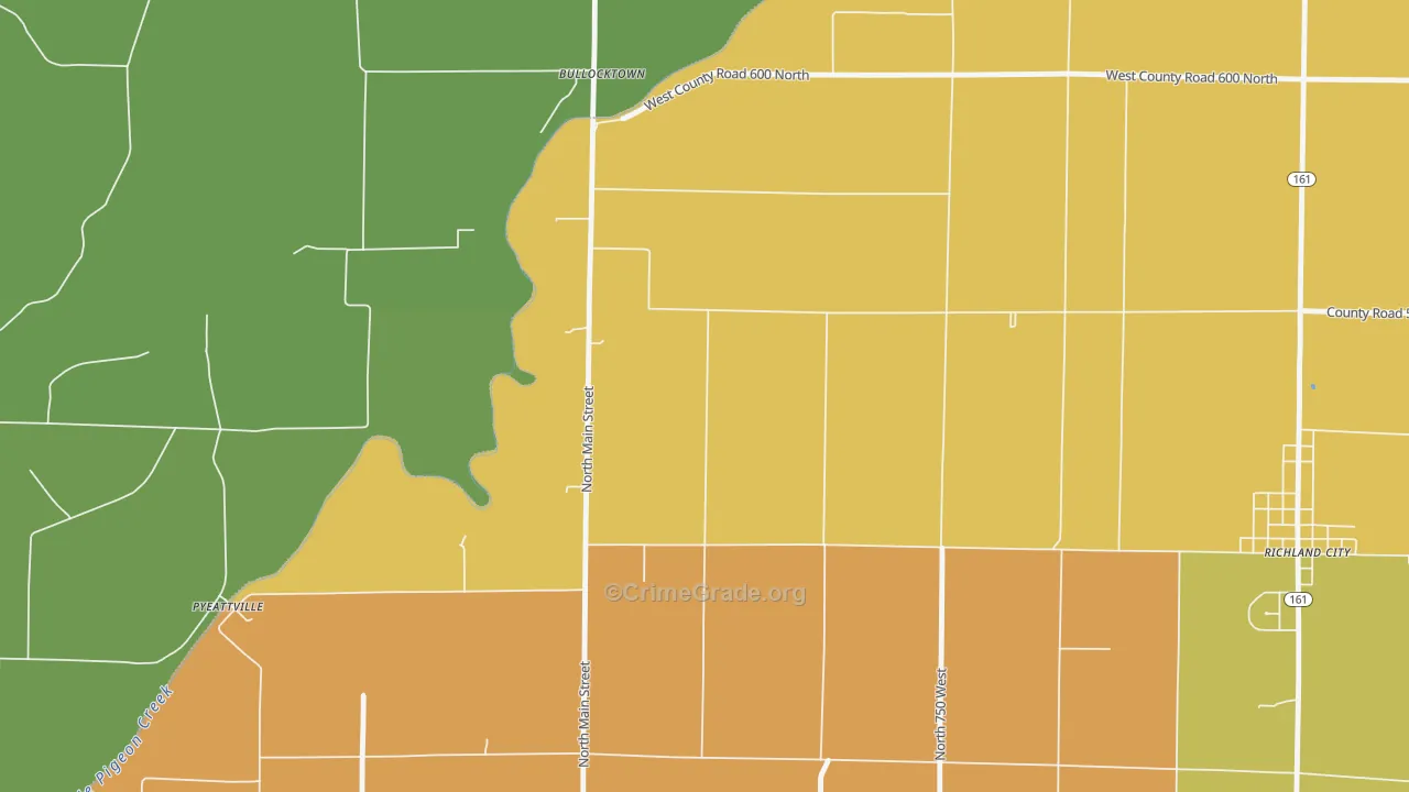 Bullocktown, IN Map of Theft Rates