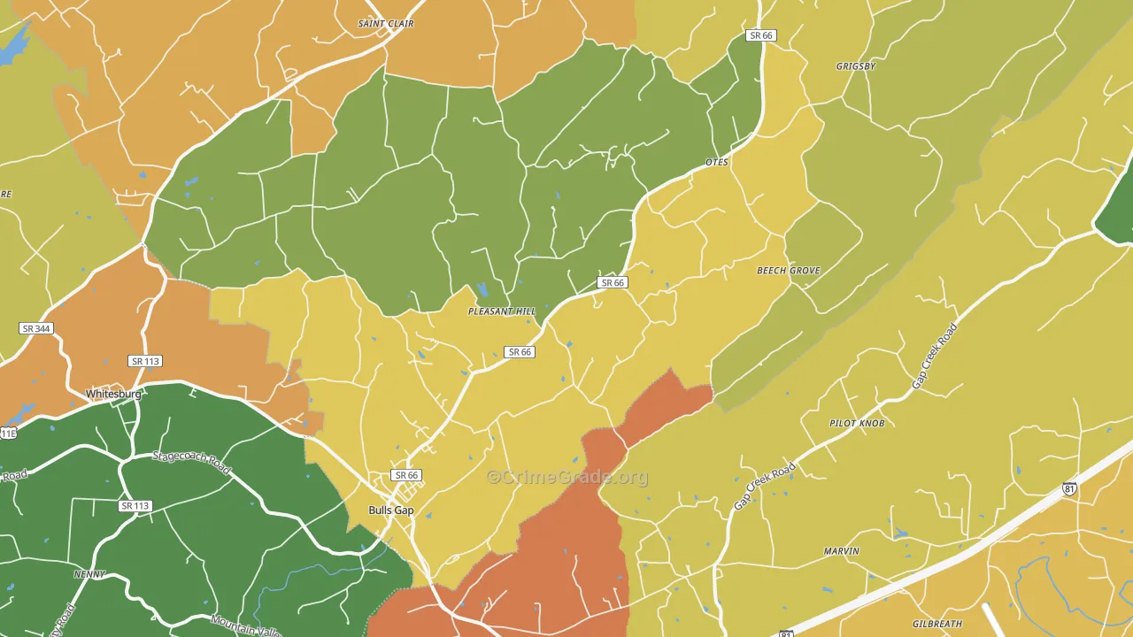 Bulls Gap, TN Map of Theft Rates