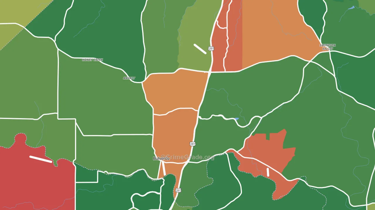 Bulverde, TX Map of Theft Rates