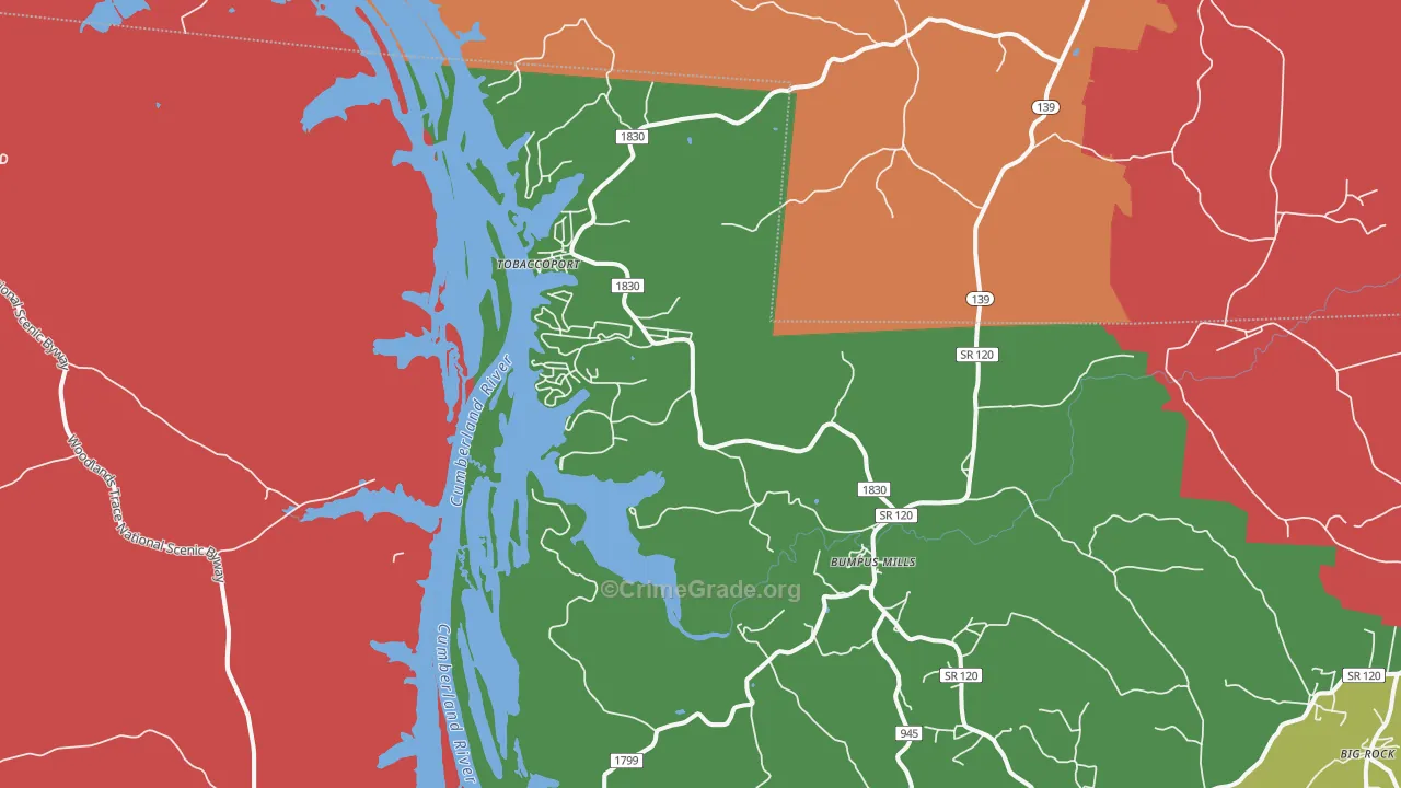 Bumpus Mills, TN Map of Theft Rates