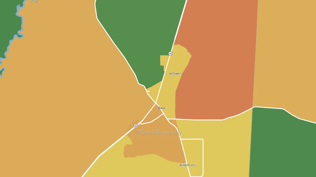 Buna, TX Map of Theft Rates