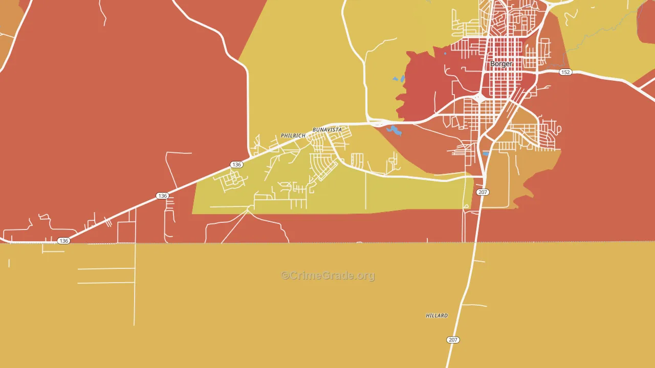 Bunavista, TX Map of Theft Rates