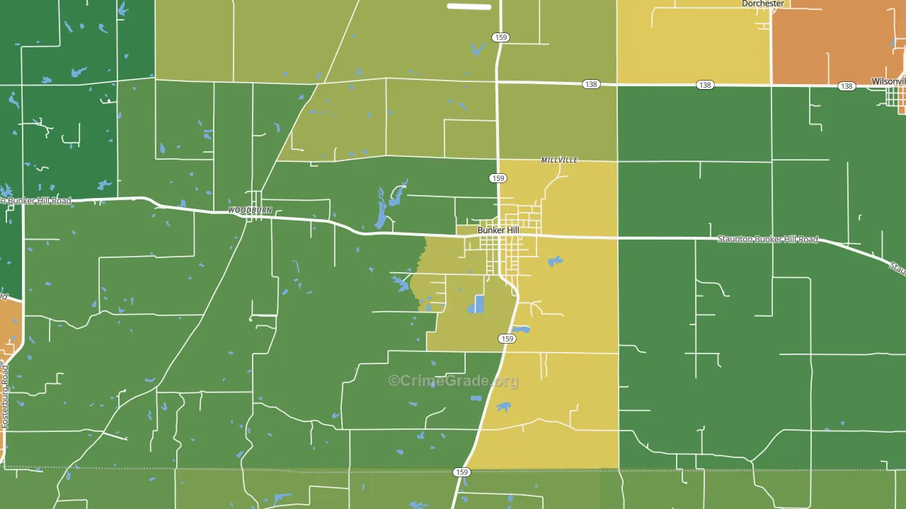 Bunker Hill, IL Map of Theft Rates
