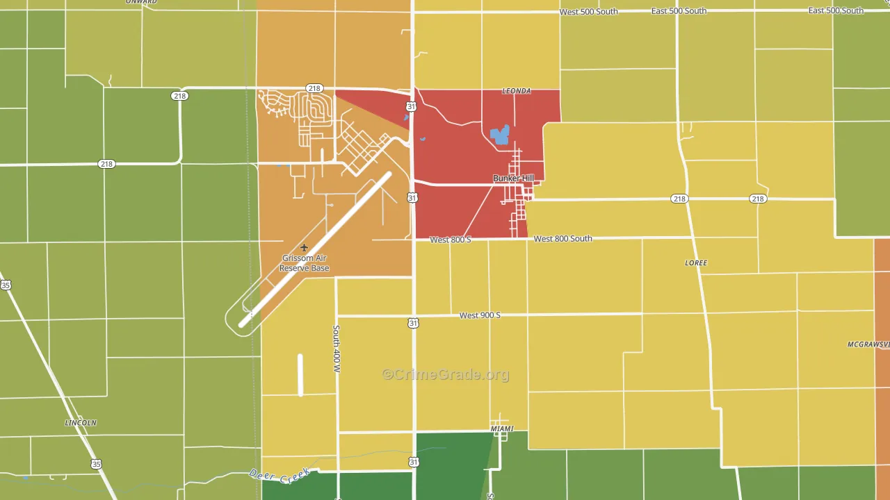 Bunker Hill, IN Map of Theft Rates