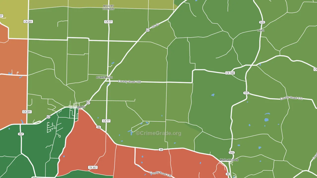 Bunker Hill, OH Map of Theft Rates
