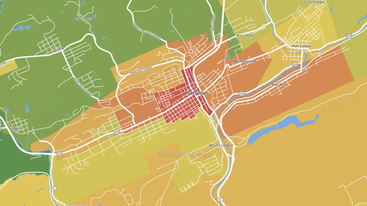 Bunker Hill, Pottsville, PA Map of Theft Rates