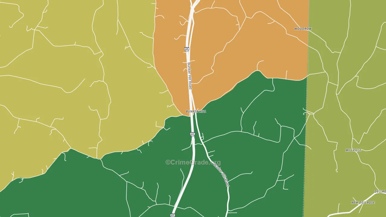 Bunker Hill, TN Map of Theft Rates