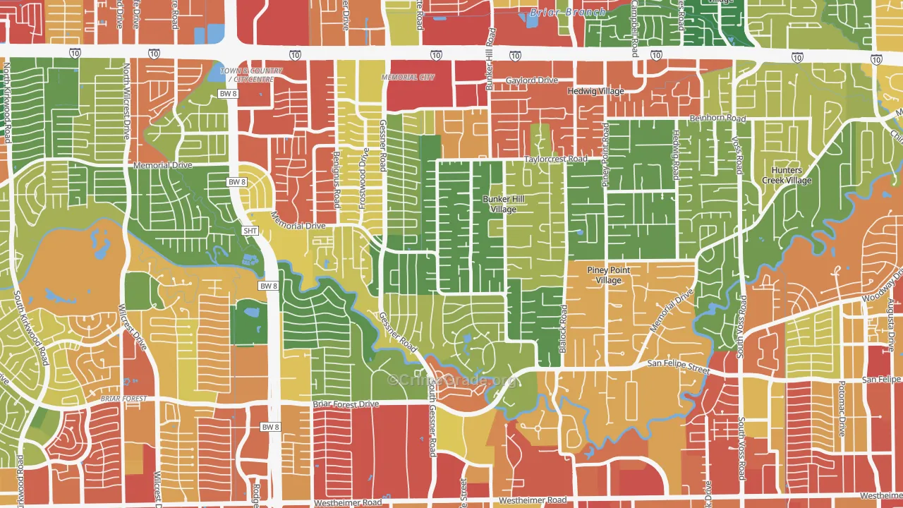 Bunker Hill Village, TX Map of Theft Rates