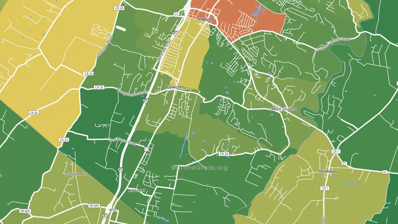 Bunker Hill, WV Map of Theft Rates
