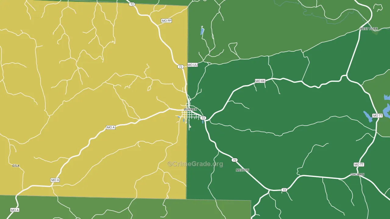 Bunker, MO Map of Theft Rates