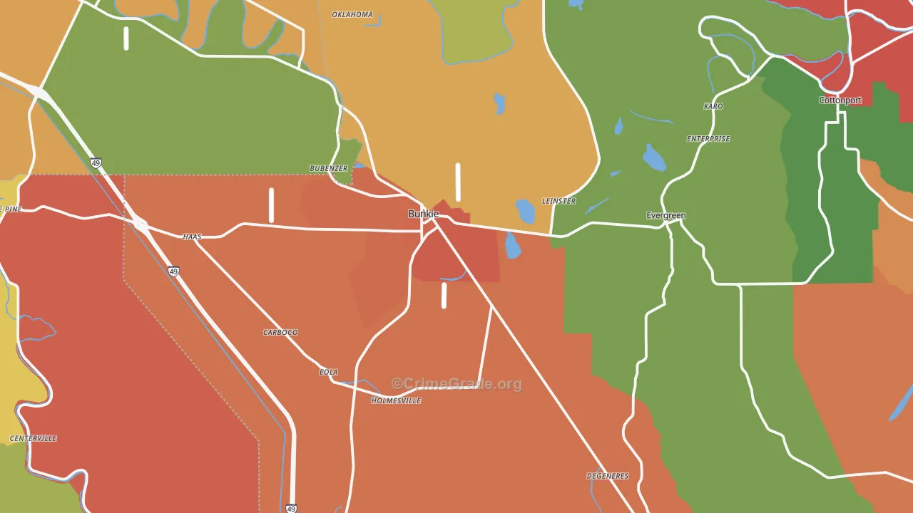 Bunkie, LA Map of Theft Rates