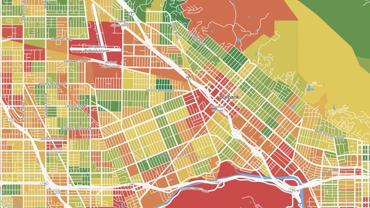 Burbank, CA Map of Theft Rates