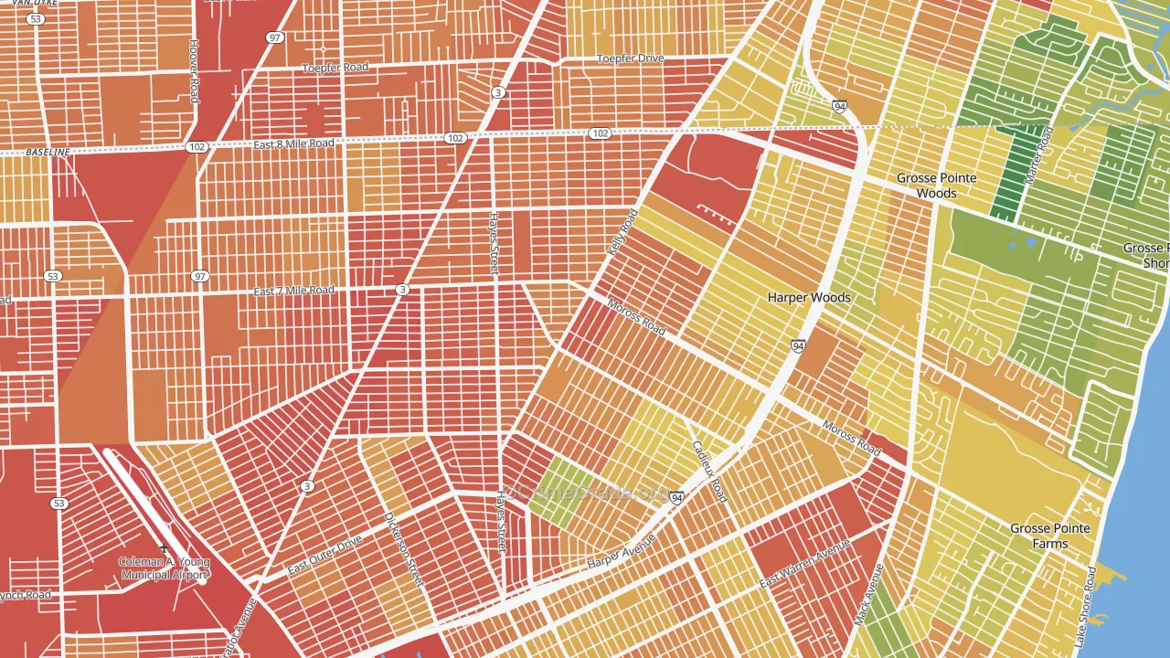 Burbank, Detroit, MI Map of Theft Rates