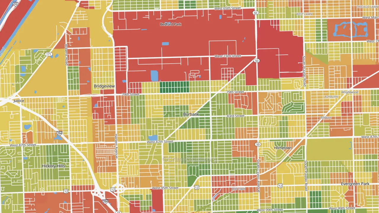 Burbank, IL Map of Theft Rates