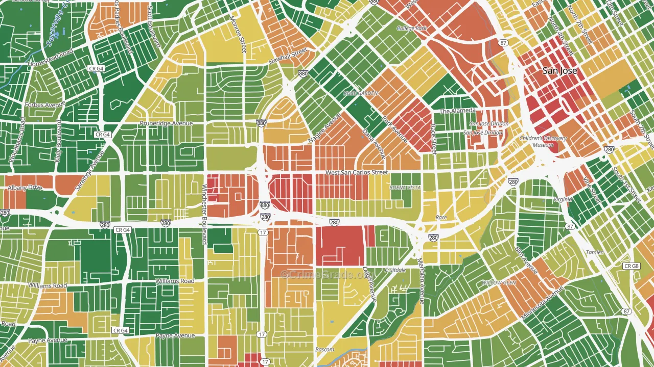 Burbank, San Jose, CA Map of Theft Rates
