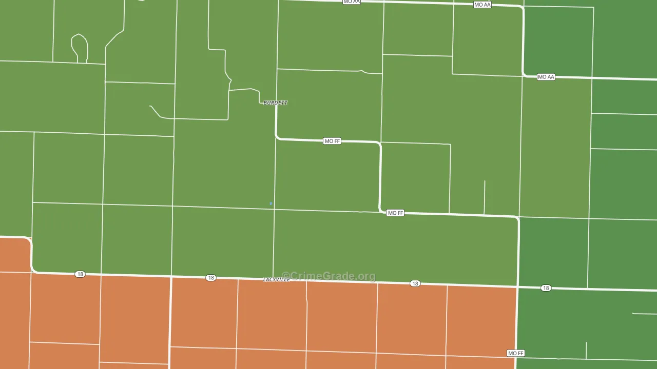 Burdett, MO Map of Theft Rates