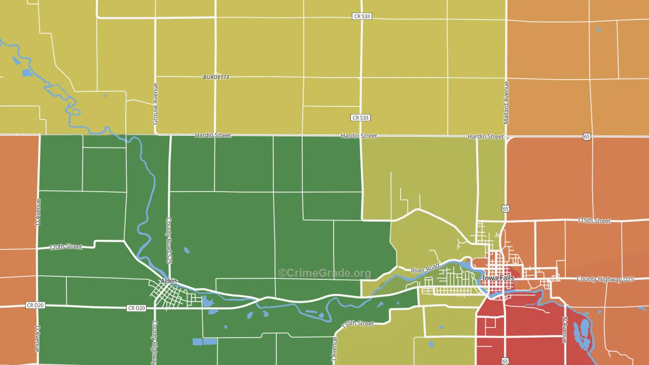 Burdette, IA Map of Theft Rates