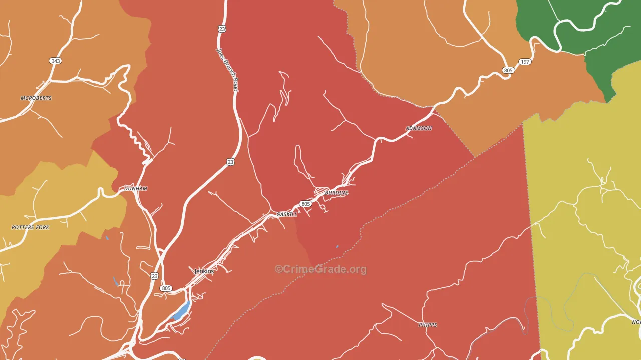 Burdine, KY Map of Theft Rates
