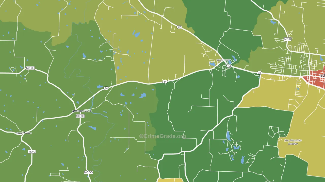 Burfordville, MO Map of Theft Rates