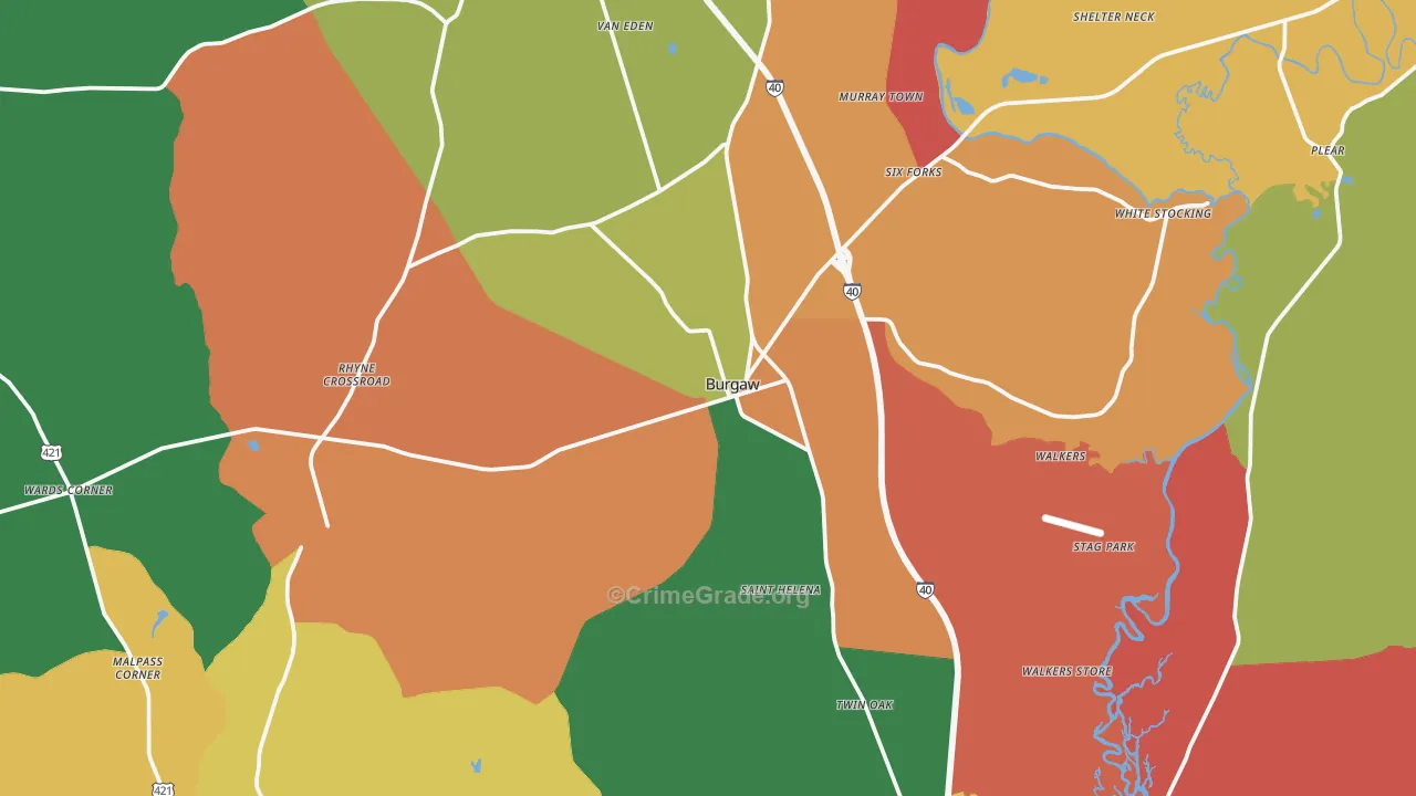 Burgaw, NC Map of Theft Rates