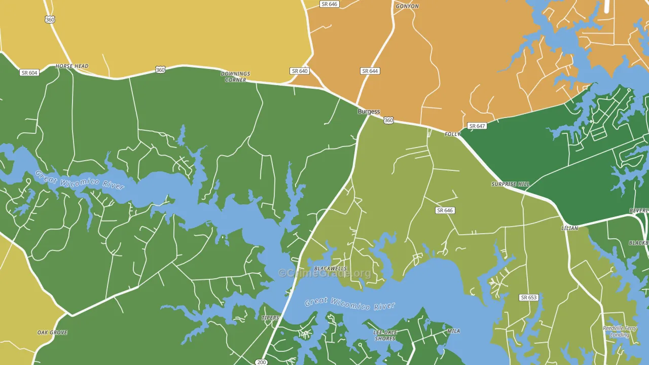 Burgess, VA Map of Theft Rates