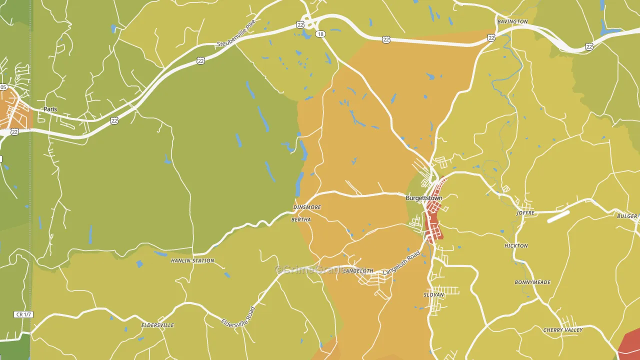 Burgettstown, PA Map of Theft Rates