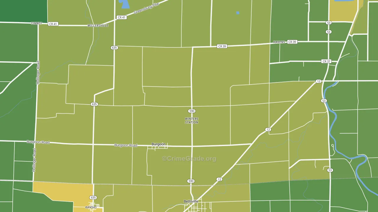 Burgoon, OH Map of Theft Rates
